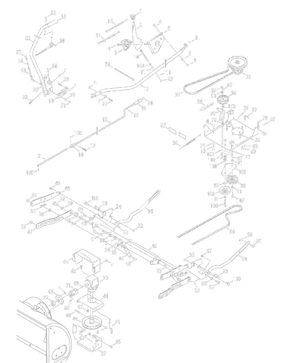 Driveandhandle Assembly 2009andafter Diagram and Parts List for OEM-190-032  Yard Machines Lawn Tractor